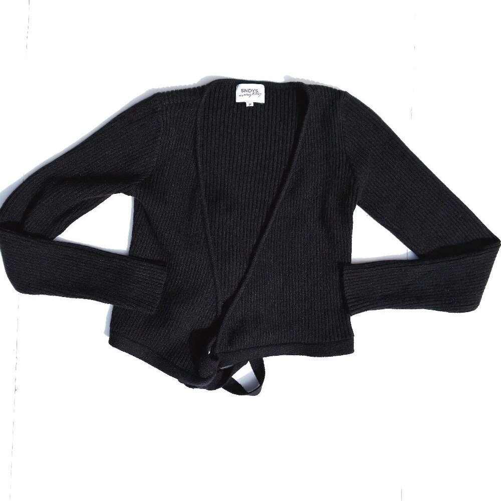 Women’s SNDYS Everyday Black Wrap-Tie V-Neck Cardigan Sweater Medium